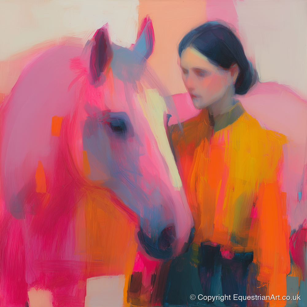 A Vivid Bond - horse & rider art print and canvas by Rosalind Pierce A.I