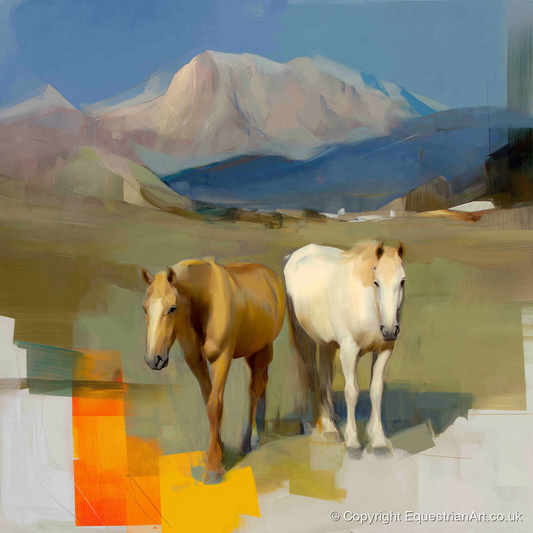 Abstract Alpine Companions - horse landscape art print and canvas by Silas Marlowe A.I