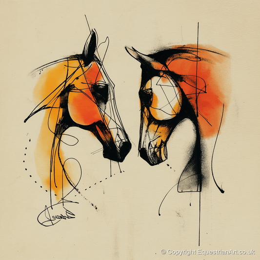 Abstract Amber Dialogue - horse portrait art print and canvas by Edwin Carlisle A.I