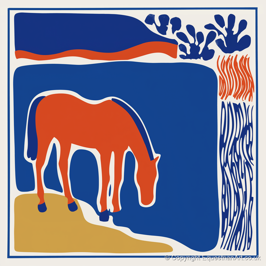 Abstract Azure Grazer - horse landscape art print and canvas by Matilda Graves A.I