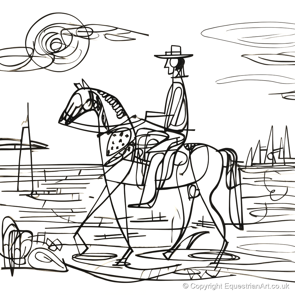 Abstract Coastal Ride - beach horse art print and canvas by Conrad Gallagher A.I
