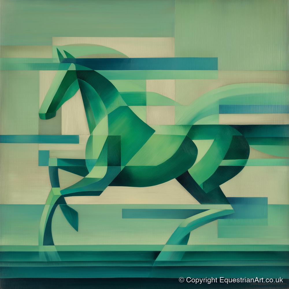 Abstract Emerald Canter - horse portrait art print and canvas by Leopold Finch A.I