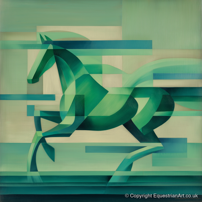 Abstract Emerald Canter - horse portrait art print and canvas by Leopold Finch A.I