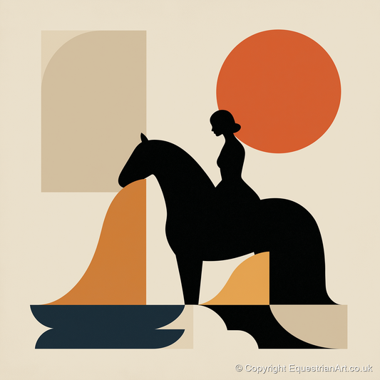 Abstract Equestrian Silhouette - horse & rider art print and canvas by Oliver Tate A.I