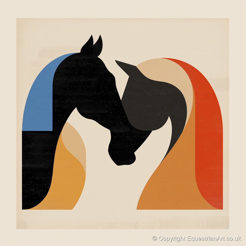 Abstract Equine Embrace - horse portrait art print and canvas by Oliver Tate A.I