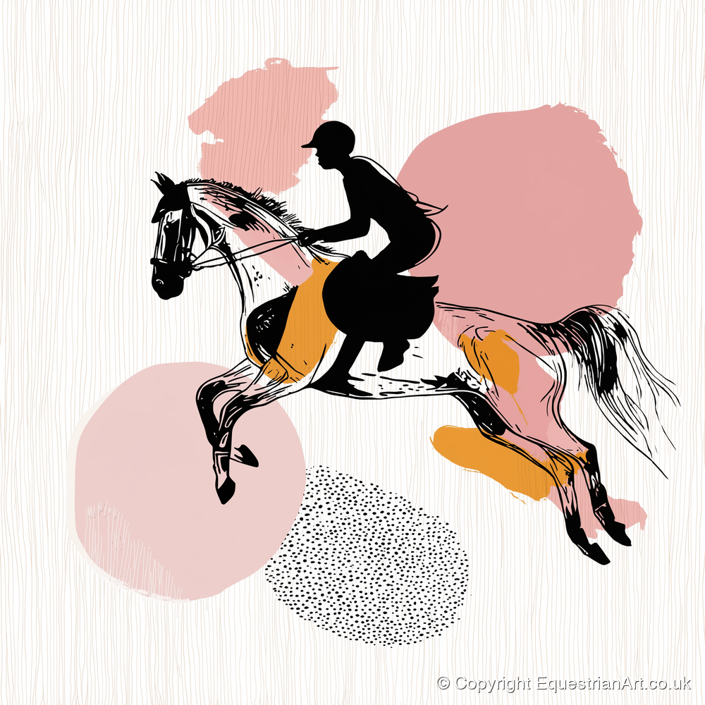 Abstract Equine Flight - show jumping horse art print and canvas by Esther Fairchild A.I