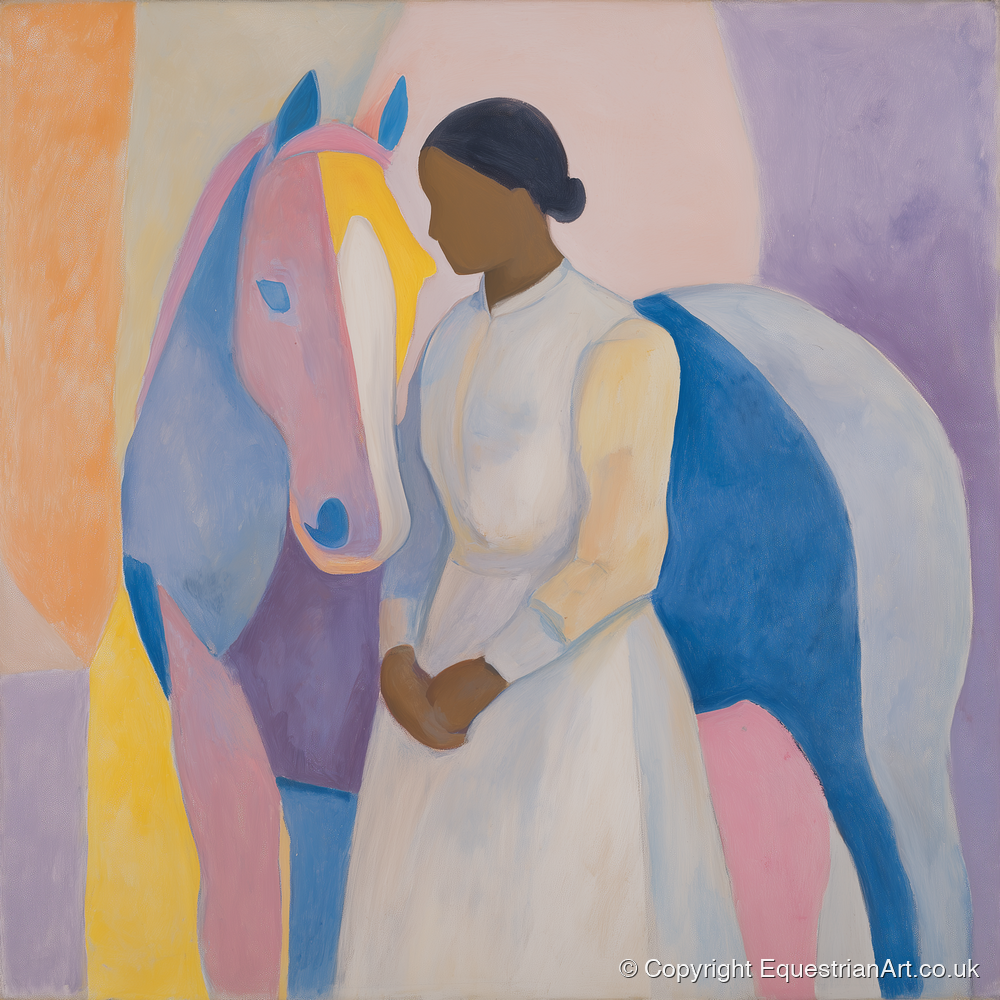 Abstract Equine Harmony - horse & rider art print and canvas by Iris Pelham A.I