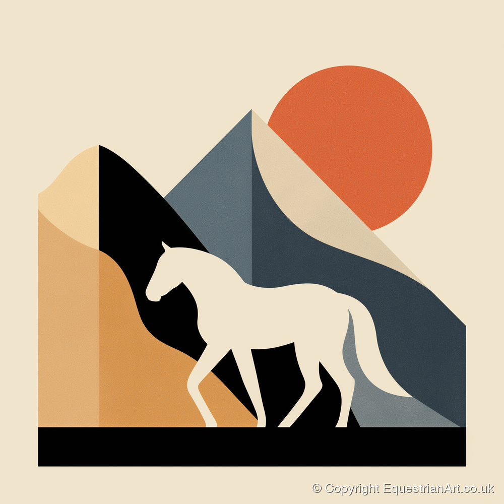 Abstract Equine Sunrise - horse landscape art print and canvas by Oliver Tate A.I