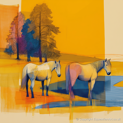 Abstract Golden Pasture - horse landscape art print and canvas by Tobias Blake A.I