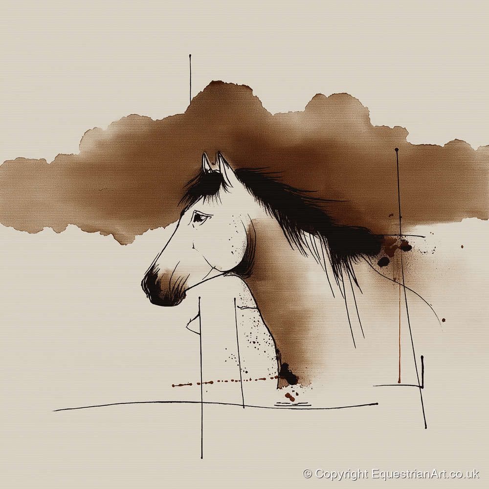 Abstract Sepia Equine Profile - horse portrait art print and canvas by Julian Vance A.I