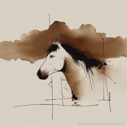 Abstract Sepia Equine Profile - horse portrait art print and canvas by Julian Vance A.I