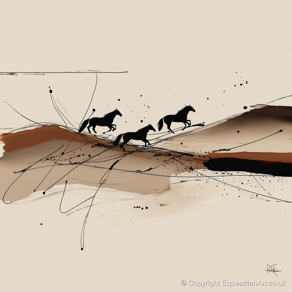 Abstract Sepia Gallop - wild horses art print and canvas by Julian Vance A.I