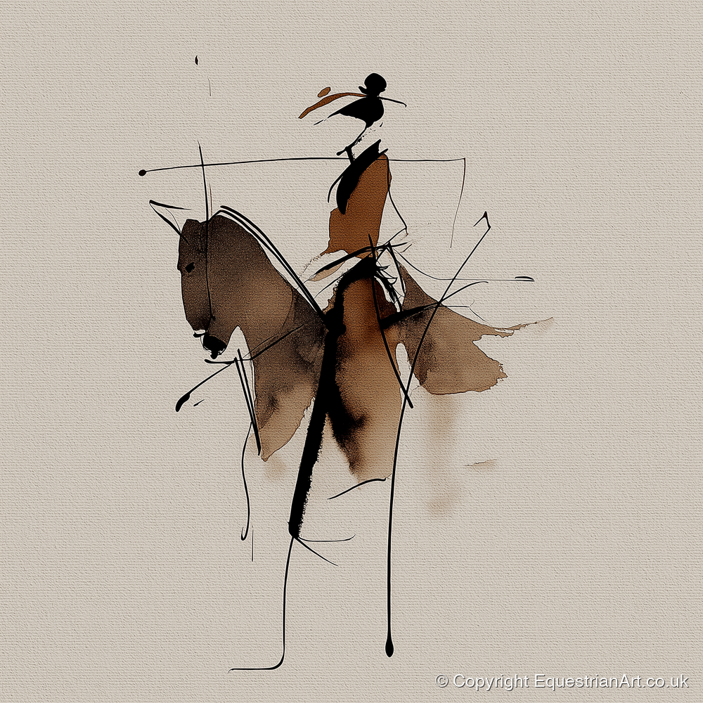 Abstract Sepia Rider - horse & rider art print and canvas by Julian Vance A.I