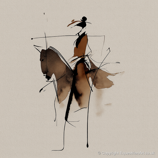 Abstract Sepia Rider - horse & rider art print and canvas by Julian Vance A.I