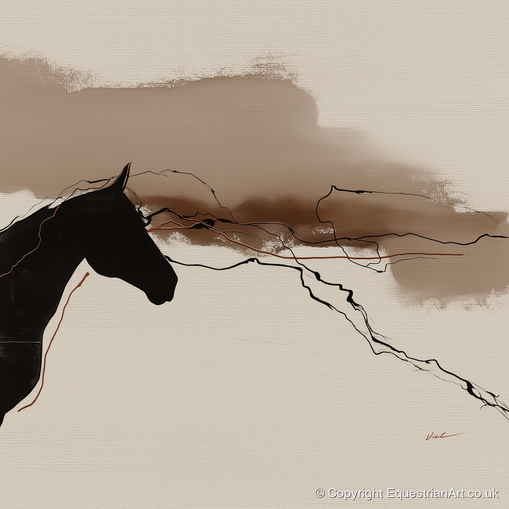 Abstract Sepia Silhouette - horse portrait art print and canvas by Julian Vance A.I