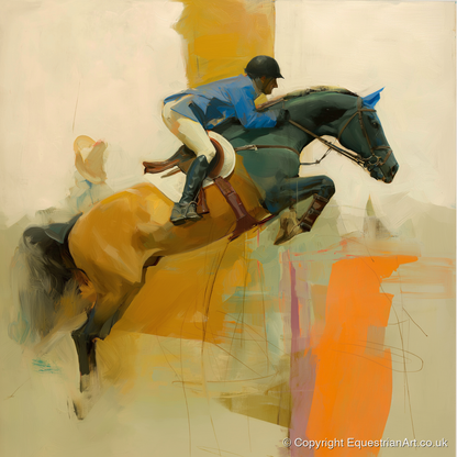 Abstract Showjumping Flight - show jumping horse art print and canvas by Silas Marlowe A.I
