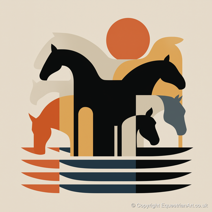 Abstract Terracotta Herd - wild horses art print and canvas by Oliver Tate A.I