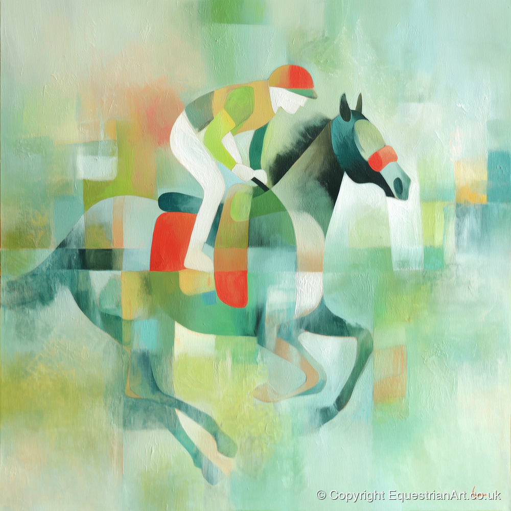 Abstract Turf Stride - racing horse art print and canvas by Leon Lambert A.I