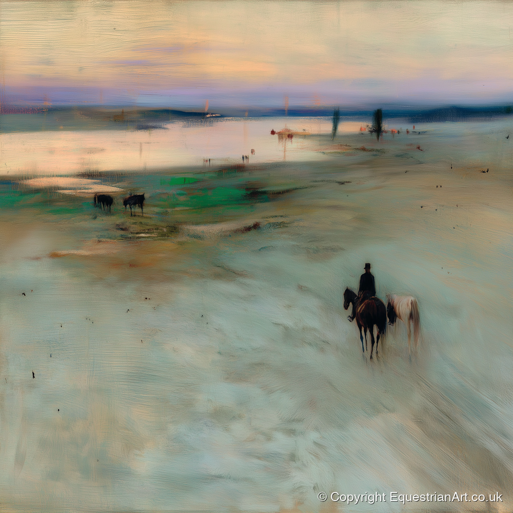 Across the Evening Sands - horse landscape art print and canvas by Nathaniel Reed A.I