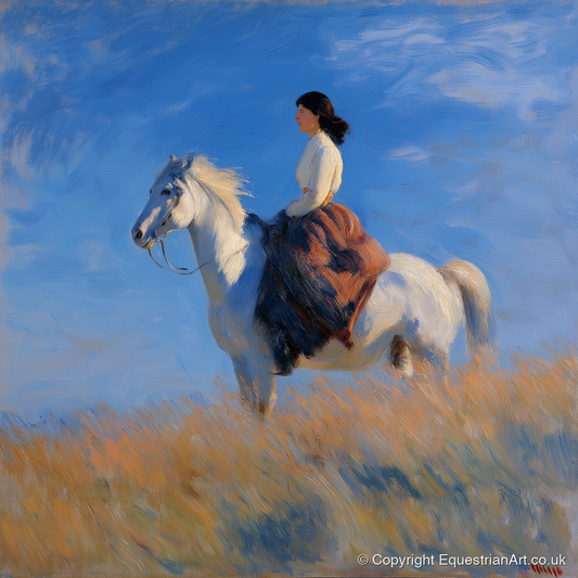 Across the Golden Fields - horse & rider art print and canvas by Gabriel Hayes A.I