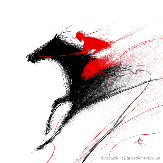 Adrenaline in Red - racing horse art print and canvas by Sebastian Vale A.I