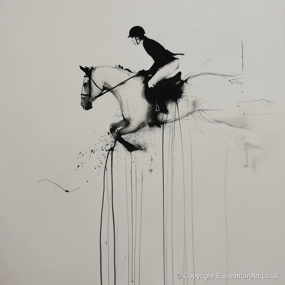 Airborne Elegance - show jumping horse art print and canvas by Alexander Blackwood A.I