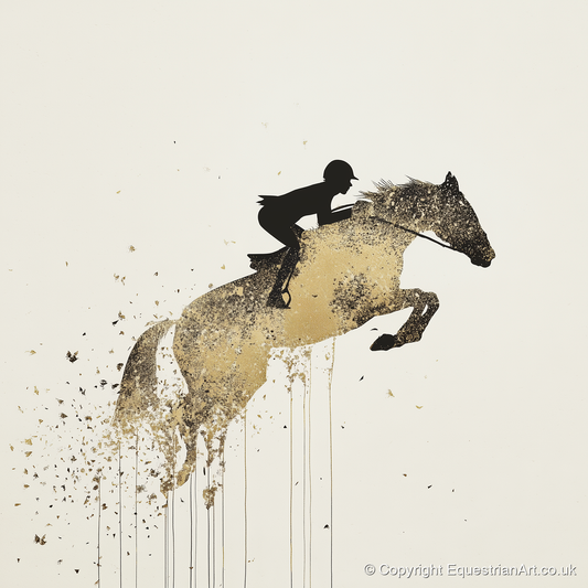 Airborne Gold - show jumping horse art print and canvas by Nolan Atherton A.I