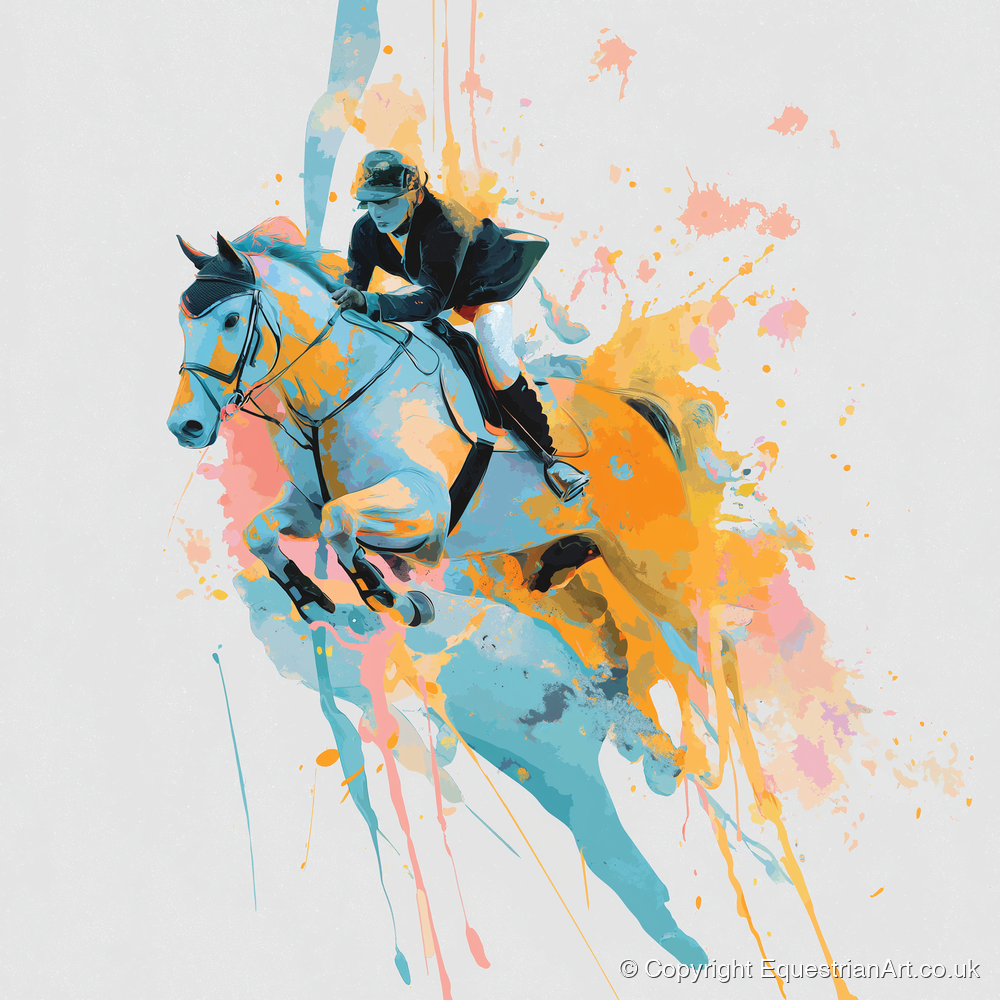 Airborne In Colour - show jumping horse art print and canvas by Gwendolyn Hurst A.I
