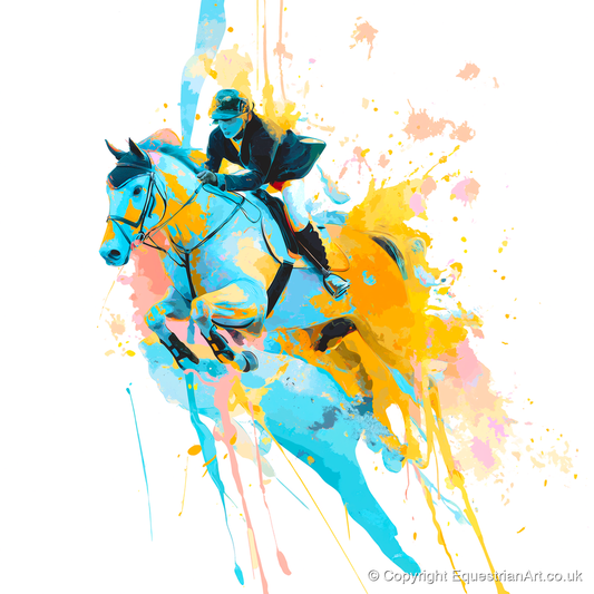 Airborne In Colour - show jumping horse art print and canvas by Gwendolyn Hurst A.I