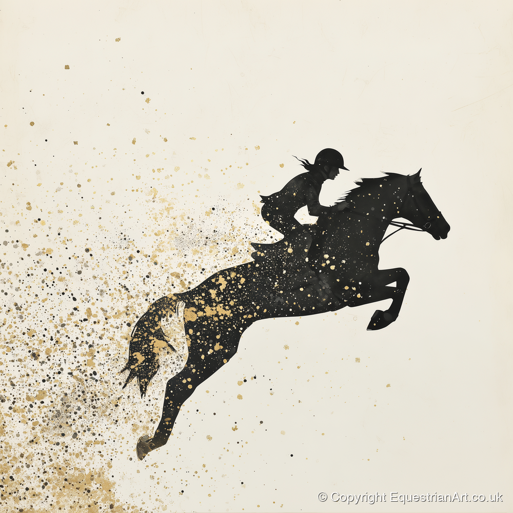 Airborne in Gold - show jumping horse art print and canvas by Nolan Atherton A.I