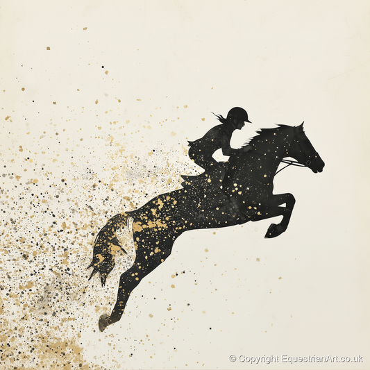 Airborne in Gold - show jumping horse art print and canvas by Nolan Atherton A.I
