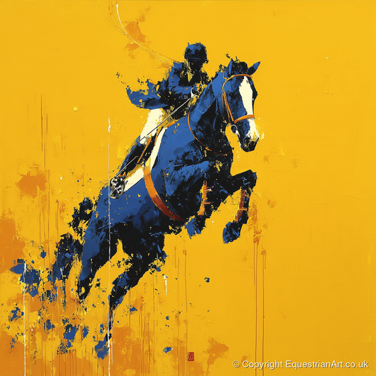 Airborne in Navy - show jumping horse art print and canvas by Lachlan St. Clair A.I