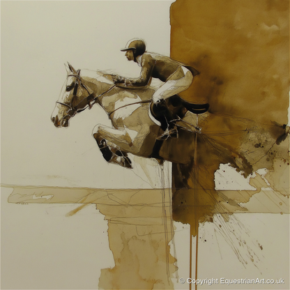 Airborne in Sepia - show jumping horse art print and canvas by Harrison Cole A.I