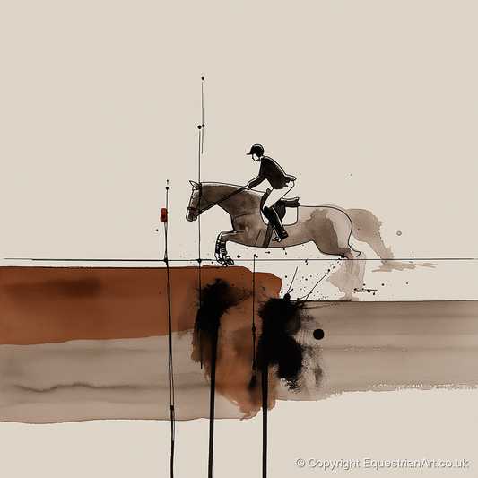 Airborne in Sepia - show jumping horse art print and canvas by Julian Vance A.I