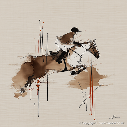 Airborne Momentum - show jumping horse art print and canvas by Julian Vance A.I