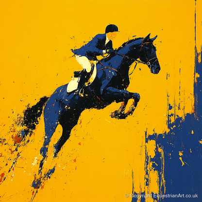 Airborne Over Gold - show jumping horse art print and canvas by Lachlan St. Clair A.I