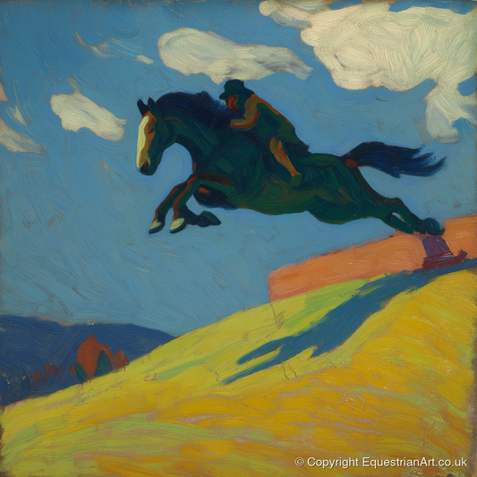 Airborne Splendour - show jumping horse art print and canvas by Rowan Sinclair A.I