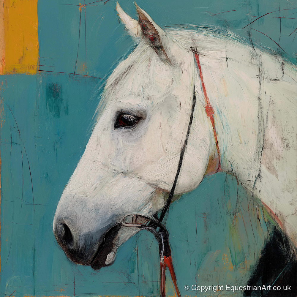 Alabaster Study in Teal - horse portrait art print and canvas by Margot Davenport A.I