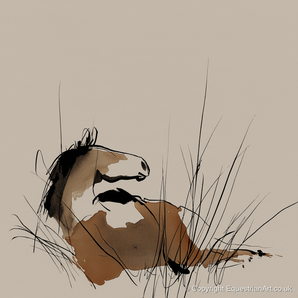 Alert in the Grass - horse portrait art print and canvas by Julian Vance A.I
