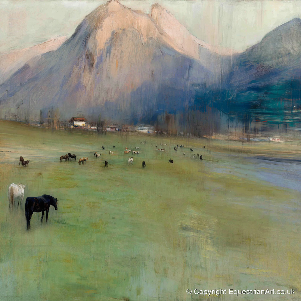 Alpine Grazing - horse landscape art print and canvas by Nathaniel Reed A.I