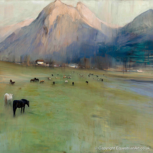 Alpine Grazing - horse landscape art print and canvas by Nathaniel Reed A.I
