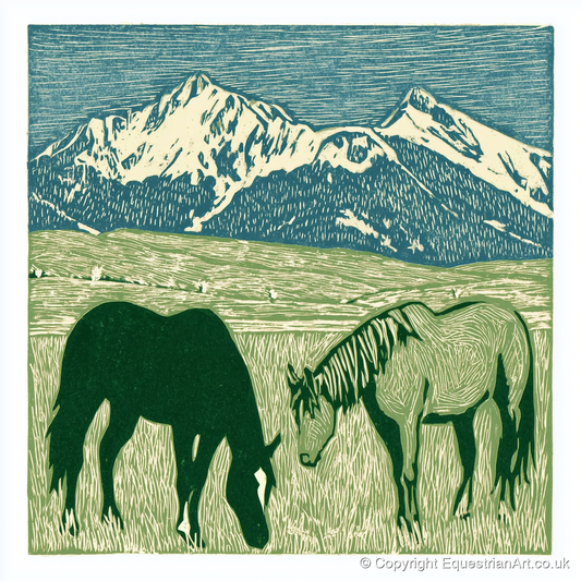 Alpine Grazing - horse landscape art print and canvas by Hector Sullivan A.I