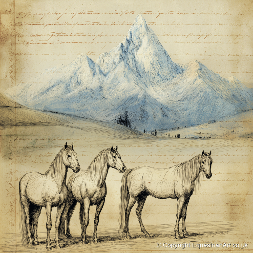 Alpine Journal Sketch - horse landscape art print and canvas by Albert Loxley A.I