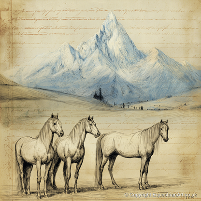 Alpine Journal Sketch - horse landscape art print and canvas by Albert Loxley A.I