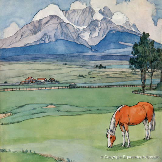 Alpine Pastures - horse landscape art print and canvas by Geoffrey Talbot A.I