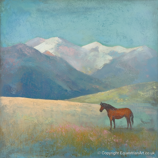Alpine Solitude - horse landscape art print and canvas by Benedict Croft A.I