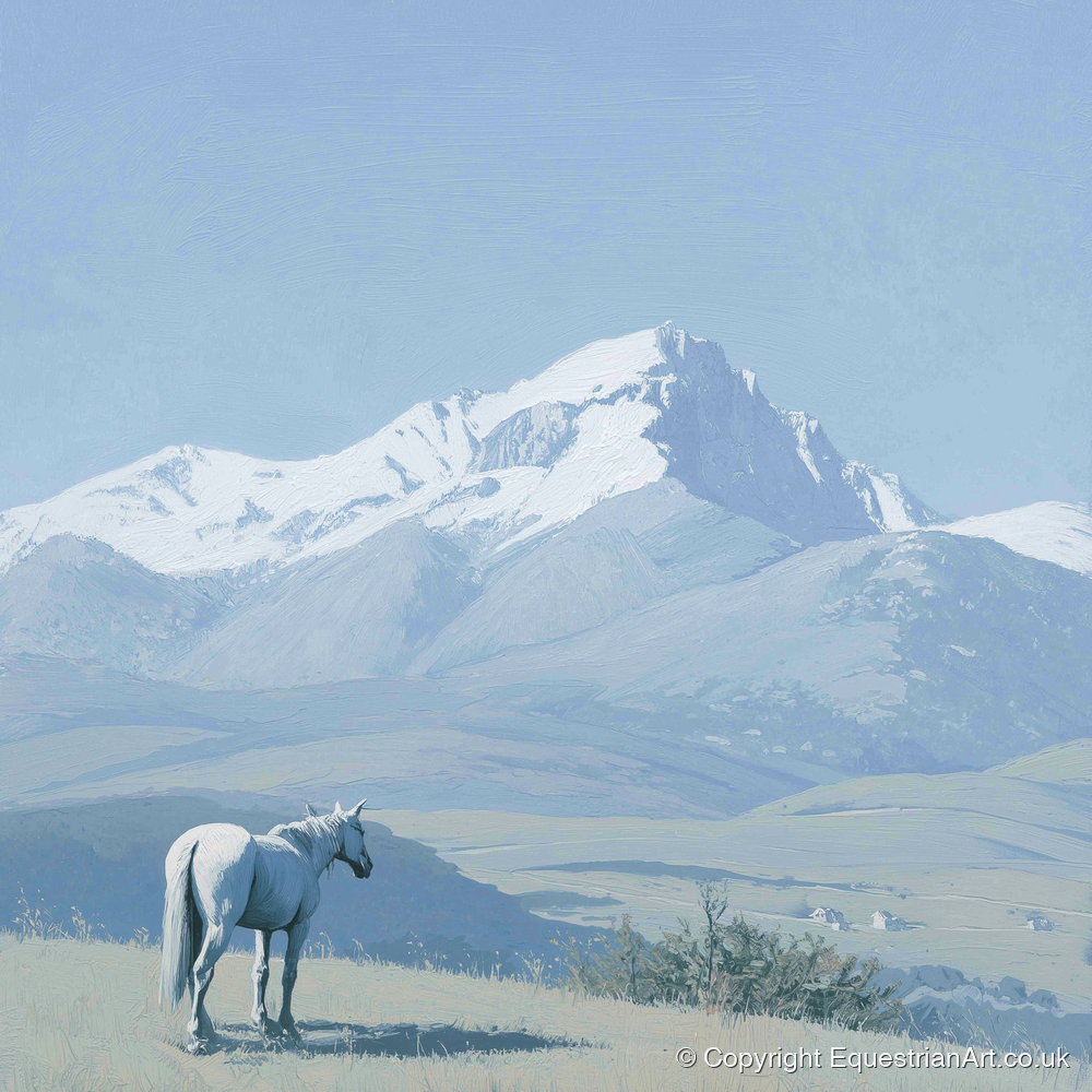Alpine Solitude - horse landscape art print and canvas by Oscar Pendleton A.I