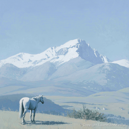 Alpine Solitude - horse landscape art print and canvas by Oscar Pendleton A.I