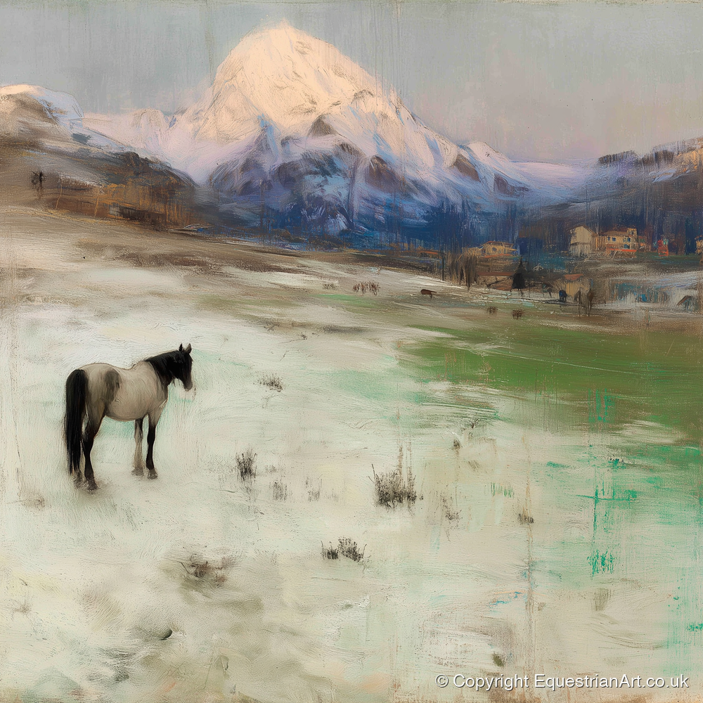 Alpine Solitude - horse landscape art print and canvas by Nathaniel Reed A.I