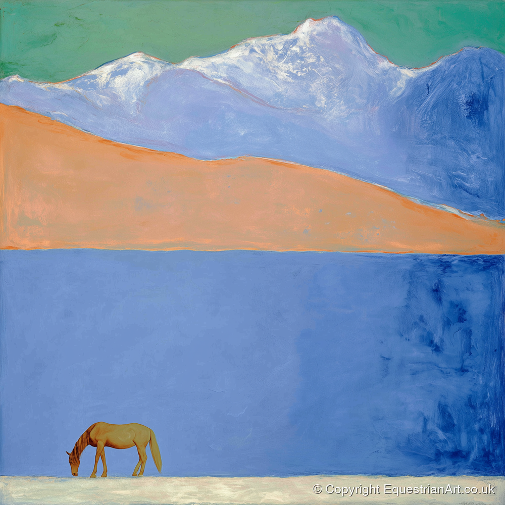 Alpine Solitude - horse landscape art print and canvas by Lydia Thornton A.I